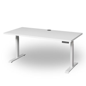 HiLo 300 height adjustable standing desk with timber top and white frame