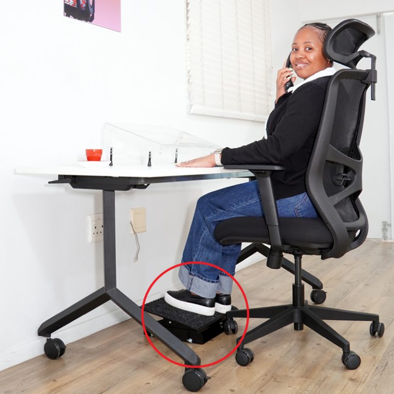 a footrest solves the problem of dangling feet for shorter people sitting at a desk